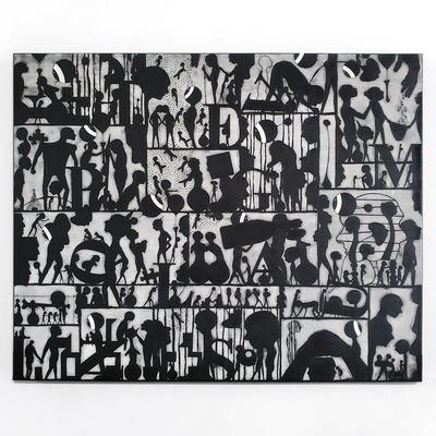 Andy Leleisi'uao The Figurative Collective Pasifika Artist Aotearoa Monochromatic Black and White Acrylic on Canvas Original Painting at Boyd-Dunlop Gallery Hawkes Bay Napier