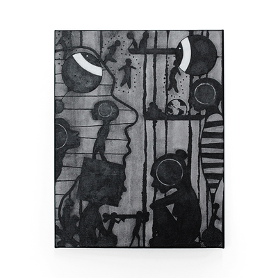 Andy Leleisi'uao The Figurative Collective Pasifika Artist Aotearoa Monochromatic Black and White Acrylic on Canvas Original Painting at Boyd-Dunlop Gallery Hawkes Bay Napier