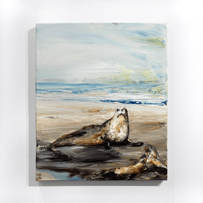 Garth Steeper Animal Oil Painting Hawke's Bay Hastings Street at Boyd-Dunlop Gallery Two Seals