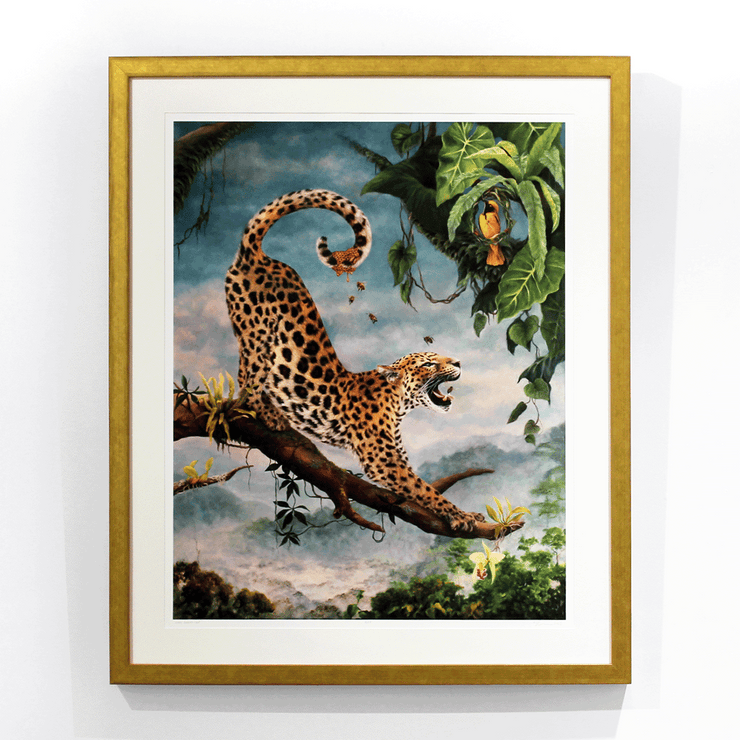 Lucy Eglington Surrelist Hyperrealism Artworks Jungle Scene Animal Limited Edition Fine Art Prints with Gold Frame and Non-Reflective Glass Boyd-Dunlop Gallery Hastings Street Hawke's Bay 