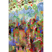 Patrick Tyman gouache on paper 740 x 950 mm framed painting of the jungle titled Ranthambore framed in a white box frame