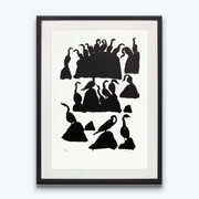 Black and White silhouette Shape of Shag Birds Limited Edition Signed Print by Michael Smither in a Black Frame