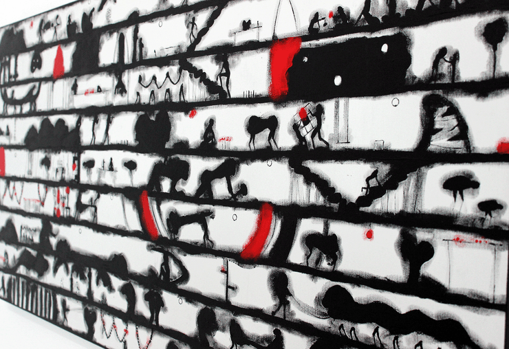 Andy Leleisi'uao The Figurative Collective Pasifika Artist Aotearoa Monochromatic Black and White Acrylic on Canvas Original Painting at Boyd-Dunlop Gallery Hawkes Bay Napier art collection napier art dealer contemporary New Zealand pacifica samoan art 