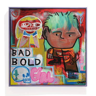 Grimoire Hayden Burgess Colourful Illustration Original Acrylic Painting on Canvas with Joyful Colours and Flowers at Boyd-Dunlop Gallery Hawke's Bay Hastings Street pop art art collector art dealer Napier 