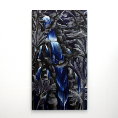 Daniel Tippett painter nikau palm fantail tui  spray paint murals fat freddy drop original acrylic on canvas painting at Boyd-Dunlop Gallery Hawkes Bay Hastings Street Napier