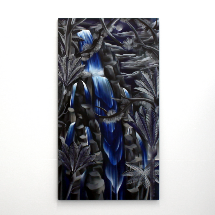 Daniel Tippett painter nikau palm fantail tui  spray paint murals fat freddy drop original acrylic on canvas painting at Boyd-Dunlop Gallery Hawkes Bay Hastings Street Napier