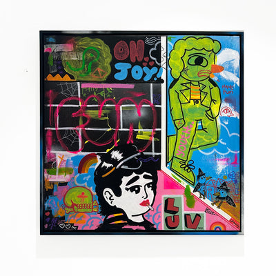 Grimoire Hayden Burgess Colourful Illustration Original Acrylic Painting on Canvas with Joyful Colours and Flowers at Boyd-Dunlop Gallery Hawke's Bay Hastings Street artt collector street art tatto art urban art pop art dealer art collector collection 