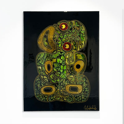 Jimmy James Kouratoras Maori Art Greek Indigenous New Zealand Aotearoa Resin Large Scale Tiki Painting Exhibition Sculpture original acrylic on canvas painting at Boyd-Dunlop Gallery Hawkes Bay Hastings Street Napier