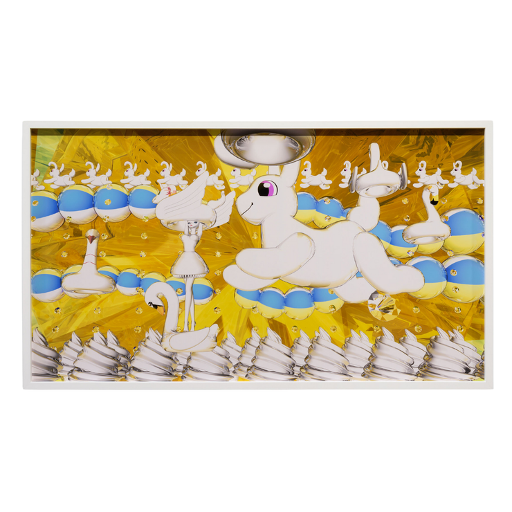 Hye Rim Lee Limited Edition Colourful Digital Prints Animation Still at Boyd-Dunlop Gallery Hawkes Bay 4 Hastings Street Napier floating dream yellow diamond bunny