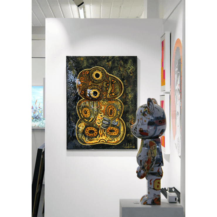 Jimmy James Kouratoras Maori Art Greek Indigenous New Zealand Aotearoa Resin Large Scale Tiki Painting Exhibition Sculpture original acrylic on canvas painting at Boyd-Dunlop Gallery Hawkes Bay Hastings Street Napier