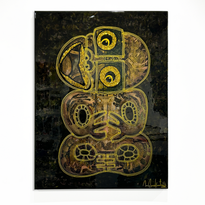 Jimmy James Kouratoras Maori Art Greek Indigenous New Zealand Aotearoa Resin Large Scale Tiki Painting Exhibition Sculpture original acrylic on canvas painting at Boyd-Dunlop Gallery Hawkes Bay Hastings Street Napier art Collection NZ art Tiki Art Dealer 
