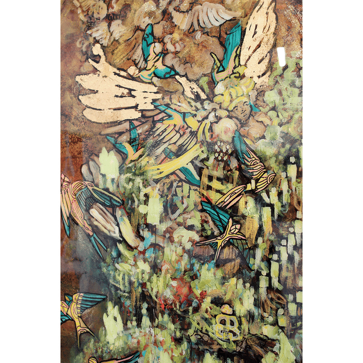 Jimmy James Kouratoras Maori Art Greek Indigenous New Zealand Aotearoa Resin Large Scale Tiki Painting Exhibition Sculpture original acrylic on canvas painting at Boyd-Dunlop Gallery Hawkes Bay Hastings Street Napier