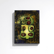 Jimmy James Kouratoras Maori Art Greek Indigenous New Zealand Aotearoa Resin Large Scale Tiki Painting Exhibition Sculpture original acrylic on canvas painting at Boyd-Dunlop Gallery Hawkes Bay Hastings Street Napier