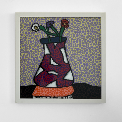 Jo Blogg Boyd-Dunlop Gallery Flowers Pantings Framing Acrylic dots Colour Boyd-Dunlop Gallery Art Dealer Napier Abstract woman artist Hastings Street mandala vase of flowers
