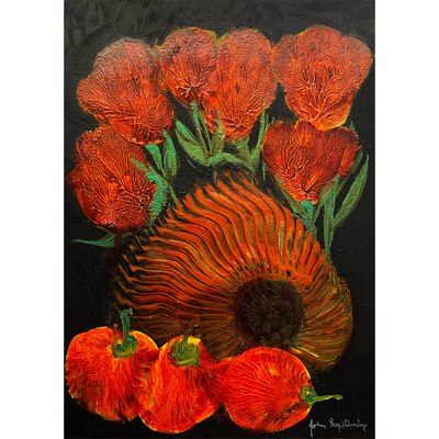 Boyd-Dunlop Gallery Napier Hawkes Bay John Boyd-Dunlop Painting Figures Humanity Drawing Gouache Ink Figures, Napier Hastings Street Boyd-Dunlop Gallery Napier woman head flowers portrait Art Dealer art collector collection originals framing framed art