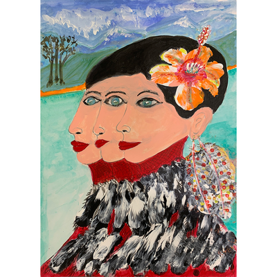 Boyd-Dunlop Gallery Napier Hawkes Bay John Boyd-Dunlop Painting Figures Humanity Drawing Gouache Ink Figures, Napier Hastings Street Boyd-Dunlop Gallery Napier woman head flowers portrait Art Dealer art collector collection originals framing framed art