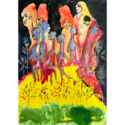 Boyd-Dunlop Gallery Napier Hawkes Bay John Boyd-Dunlop Painting Figures Humanity Drawing Gouache Ink Figures, Napier Hastings Street Boyd-Dunlop Gallery Napier woman head flowers portrait Art Dealer art collector collection originals framing framed art