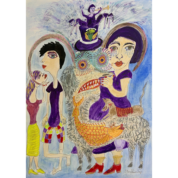 Boyd-Dunlop Gallery Napier Hawkes Bay John Boyd-Dunlop Painting Figures Humanity Drawing Gouache Ink Figures, Napier Hastings Street Boyd-Dunlop Gallery Napier woman head flowers portrait Art Dealer art collector collection originals framing framed art