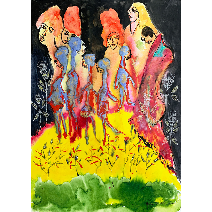 Boyd-Dunlop Gallery Napier Hawkes Bay John Boyd-Dunlop Painting Figures Humanity Drawing Gouache Ink Figures, Napier Hastings Street Boyd-Dunlop Gallery Napier woman head flowers portrait Art Dealer art collector collection originals framing framed art