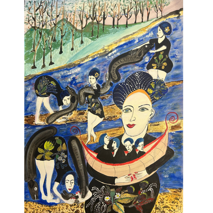 Boyd-Dunlop Gallery Napier Hawkes Bay John Boyd-Dunlop Painting Figures Humanity Drawing Gouache Ink Figures, Napier Hastings Street Boyd-Dunlop Gallery Napier woman head flowers portrait ARt Dealer art collector collection originals 