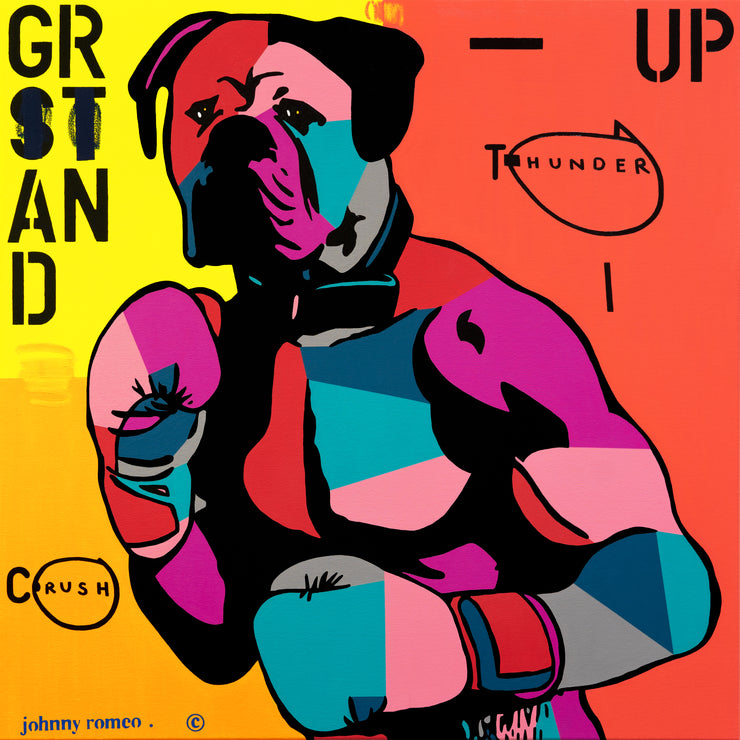 Johnny Romeo Australian Artist Pop Art Film Movie Mashup Oil and Acrylic on Canvas Pop Artist Boyd-Dunlop Gallery Contemporary Art Hawkes Bay Napier Hastings Street Pop Art Art collection Art dealer boxer