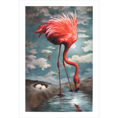 Moonraker Flamingo with Eggs and Insects Lucy Eglington Surrelist Hyperrealism Artworks Jungle Scene Animal Limited Edition Fine Art Prints Boyd-Dunlop Gallery Hastings Street Hawke's Bay unframed