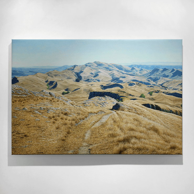 Well Trodden Path Down to the Precipice Boyd-Dunlop Gallery Napier Hawkes Bay Mark Cross Oil Painting Landscape Mountains Sky