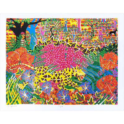 Patrick Tyman Hawke's Bay Artist Jungle Scenes Colourful Limited Edition Screenprints of Indian Jungle Animals Boyd-Dunlop Gallery