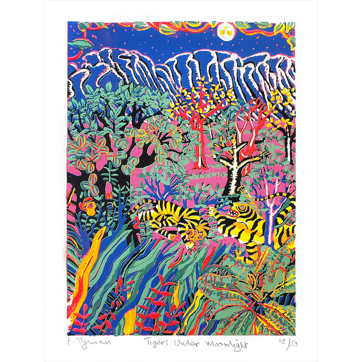 Patrick Tyman Hawke's Bay Artist Jungle Scenes Colourful Limited Edition Screenprints of Indian Jungle Animals Boyd-Dunlop Gallery