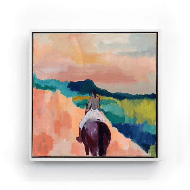 Rakai Karaitiana Maori Art Narrative of Settlers through the significance of the horse framed original acrylic on canvas painting at Boyd-Dunlop Gallery Hawkes Bay Hastings Street Napier
