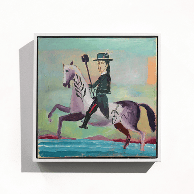 Rakai Karaitiana Maori Art Narrative of Settlers through the significance of the horse framed original acrylic on canvas painting at Boyd-Dunlop Gallery Hawkes Bay Hastings Street Napier
