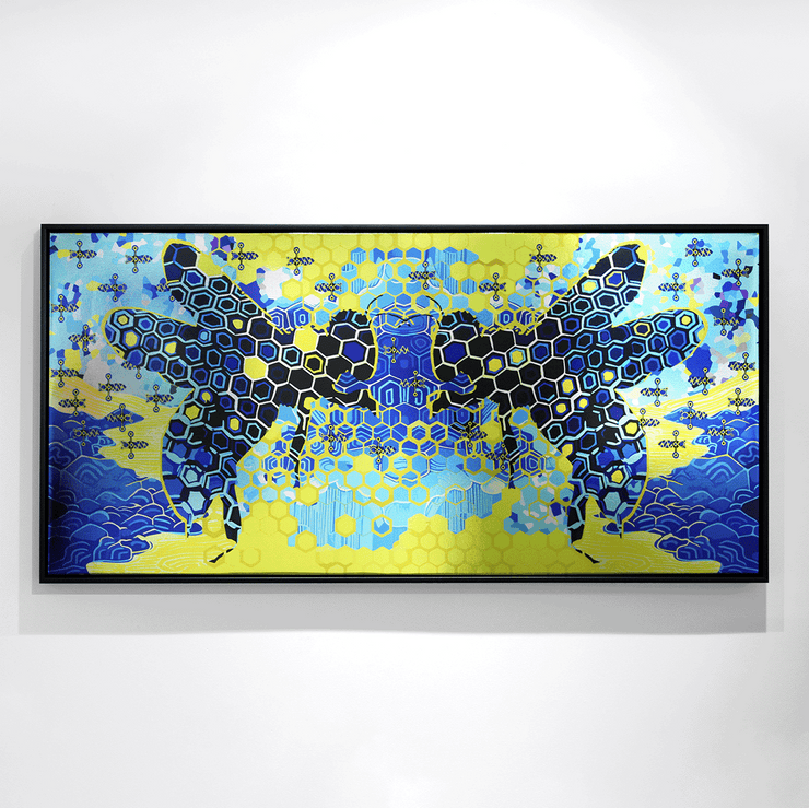 Richard Boyd-Dunlop Yeah Nah Digital Print Pop Art Colourful Limited Edition Print Boyd-Dunlop gallery Contemporary Art framed bees blue and yellow