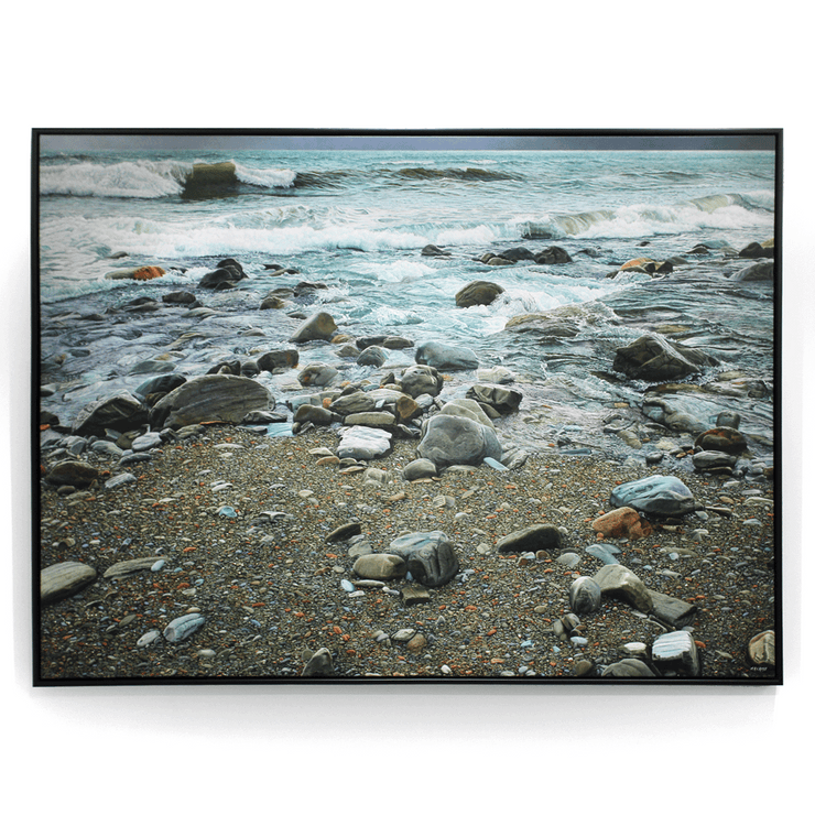 Painting Hyperrealism Ocean Sea Boyd-Dunlop Gallery Mark Cross Pebbles Framed Canvas Print