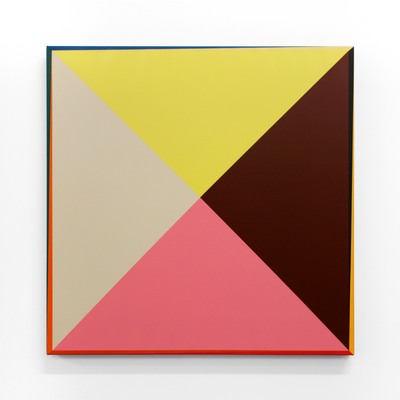 Seung Yul Oh Korean Minimalist Abstract Colourblocking Artist Acrylic on Linen Paintings Boyd-Dunlop Gallery Hawkes Bay Napier Hastings Street trangles abstract pink and brown and yellow