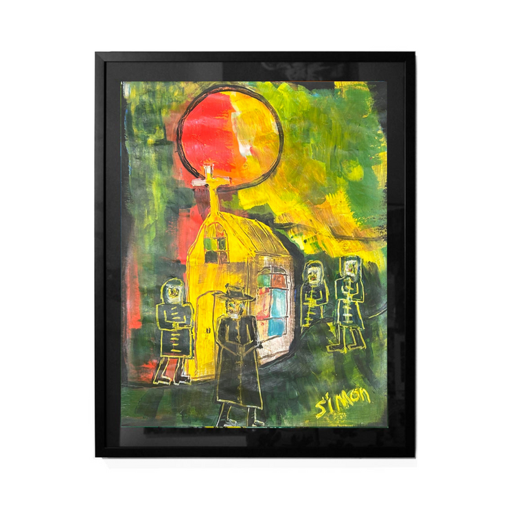 Simon Kerr Abstract Expressionism Expressionist New Zealand Artist Hawkes Bay Art Napier Boyd-Dunlop Gallery Fine Art Acrylic on Board Framed Hastings Street Hawkes Bay Bank Robber Safe Cracker art dealer art collection painter nz painter sun 