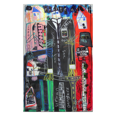 Simon Kerr Abstract Expressionism Expressionist New Zealand Artist Hawkes Bay Art Napier Boyd-Dunlop Gallery Fine Art Acrylic on Board Framed Hastings Street Hawkes Bay Bank Robber art collection art dealer NapierSafe Cracker painter paintings  Large Work