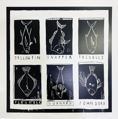 SAM MATHERS screenprint Artist at Boyd-Dunlop Gallery Napier Hawkes Bay prints limited edition Art dealer framing frames Hastings Street Napier marine interior design 