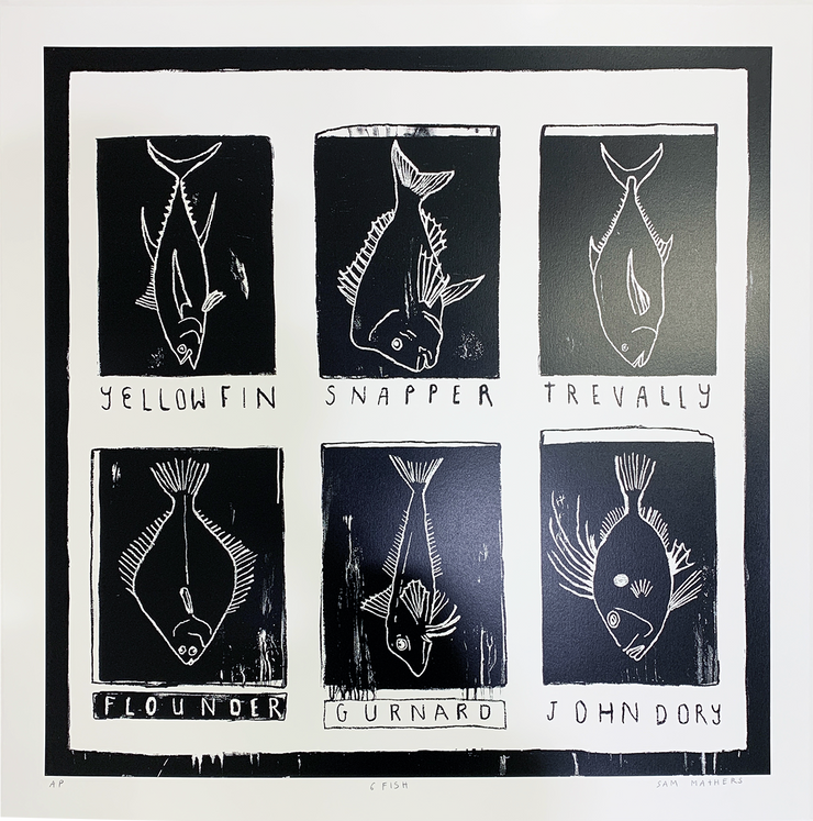 SAM MATHERS screenprint Artist at Boyd-Dunlop Gallery Napier Hawkes Bay prints limited edition Art dealer framing frames Hastings Street Napier marine interior design 