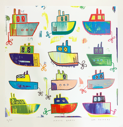 SAM MATHERS screenprint Artist at Boyd-Dunlop Gallery Napier Hawkes Bay prints limited edition Art dealer framing frames Hastings Street Napier marine interior design 