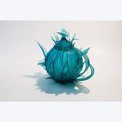 Boyd-Dunlop Gallery Napier Hawkes Evelyn Dunstan Lost Cast Wax Glass Sculpture Crystal Gaffer Glass Floral Tea pot Blue