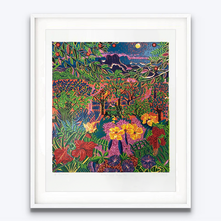 Patrick Tyman Jungle Scene Limited Edition Screenprint Colourful Vibrant Landscape Boyd DUnlop Contemporary Fine Art Gallery Hawkes Bay Napier Hastings Street
