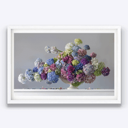 hydrangea flower bouquet in white vase, Boyd-Dunlop Gallery Napier Hawkes Bay Emma Bass Photographic Print Fine Art Print Giclee Floral Flowers Vase Limited Edition framed