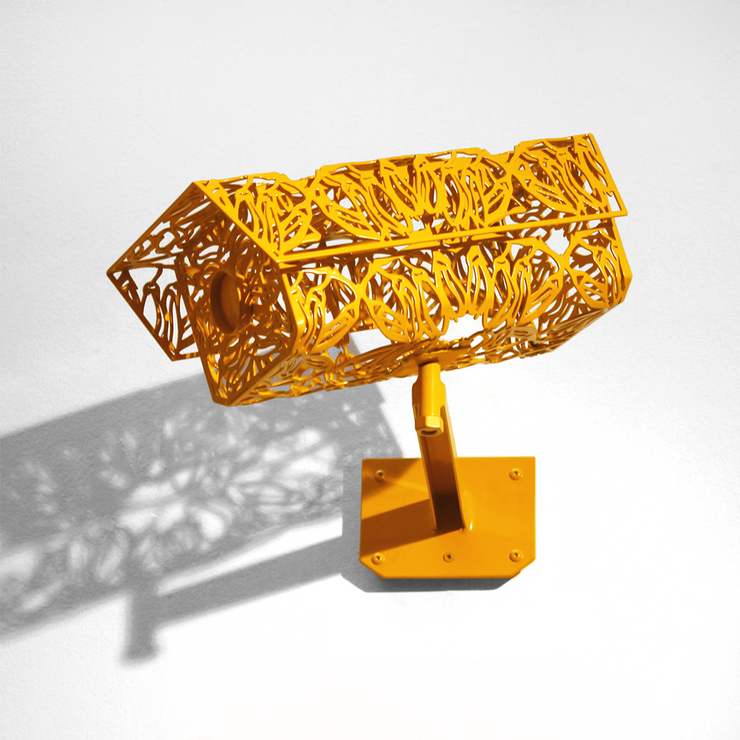 Kowhai Yellow Camera Editioned Sculpture Series The Nature of Surveillance Laser Cut 3D art Sean Crawford 