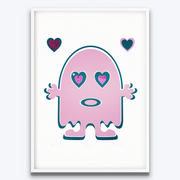 Richard Boyd-Dunlop Love Ghost Screenprint Cartoon Hot Pink Yellow Glitter NZ Art New Zealand Artist