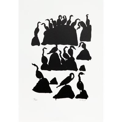 Black and White silhouette Shape of Shag Birds Limited Edition Signed Print by Michael Smither