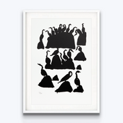 Black and White silhouette Shape of Shag Birds Limited Edition Signed Print by Michael Smitherin a White Frame