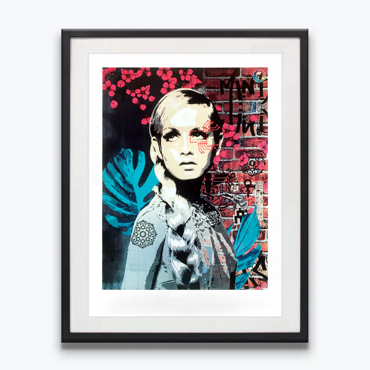 Twiggy The Face 1.5 (A), limited edition black framed print by Brad Novak New Blood Pop New Zealand Artist Screenprints Limited Edition Prints
