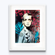 Twiggy The Face 1.5 (A), limited edition white framed print by Brad Novak New Blood Pop New Zealand Artist Screenprints Limited Edition Prints