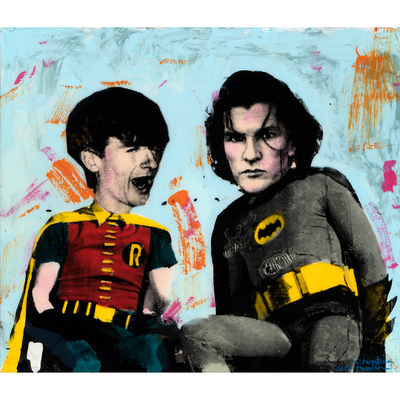 Batman and the Boy Wonder	acrylic on canvas (resin finish)	800 x 800 mm by Christian Nicolson New Zealand Pop Artist