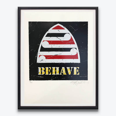 Weston Frizzell Behave Limited Edition Signed Screenprint Print Boyd Dunlop Gallery New Zealand NZ Art Hawkes Bay Napier Hastings Street Framed